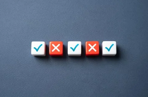 Correct and incorrect answers. Failed the test. Point by point check. Mistake Stock Photos