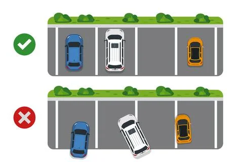 Correct and incorrect car parking, concept with good and bad parked イラスト素材