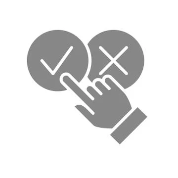 Correct and incorrect checkmarks with palm hand grey icon. Right and wrong tick Stock Illustration