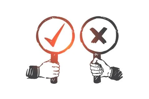 Correct and incorrect concept sketch. Hand drawn isolated vector 스톡 일러스트