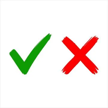 Correct and Incorrect Icon Set of Brushstroke Green Checkmark and Red X Symb Ilustración de archivo