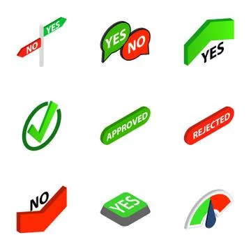 Correct and incorrect icons, isometric 3d style Stock Illustration
