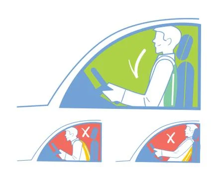 Correct and incorrect position in the car Stock Illustration