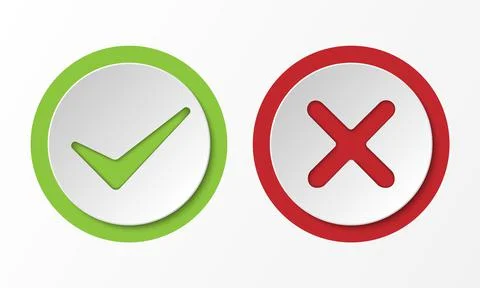 Correct and incorrect sign, check mark 3D style, vector illustration Stock Illustration