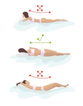 Correct and incorrect sleeping body posture. Position spine in various Stock Illustration