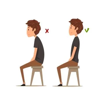 Correct and worst positions for sitting, boy sitting on the chair, sitting Stock Illustration