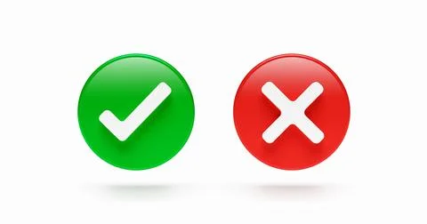 Correct and wrong check mark icon choice sign test checklist button flat de.. Stock Illustration