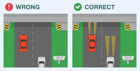 Correct and wrong driving. Traffic flow entering the tunnel. Turn on headlights Stock Illustration