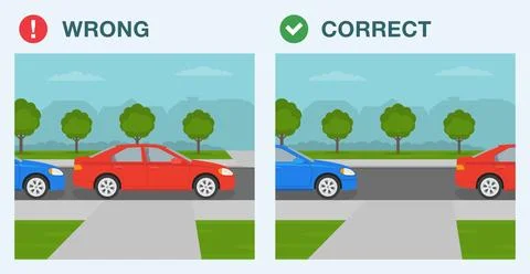 Correct and wrong parking. Do not park on or across a driveway. Stock Illustration