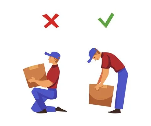 Correct and wrong posture for lifting weights flat vector illustration isolated. イラスト素材