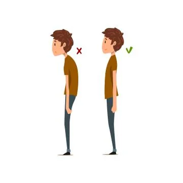 Correct and wrong posture, side view vector Illustration on a white background 스톡 일러스트
