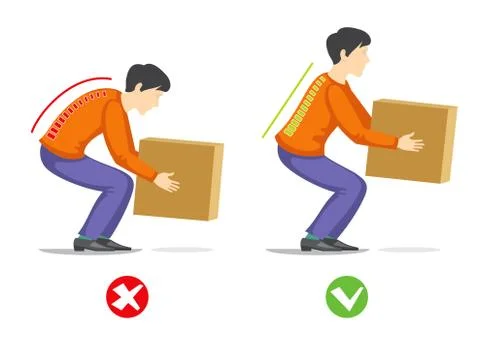 Correct and wrong technique to lift heavy object. Healthcare vector infographics イラスト素材
