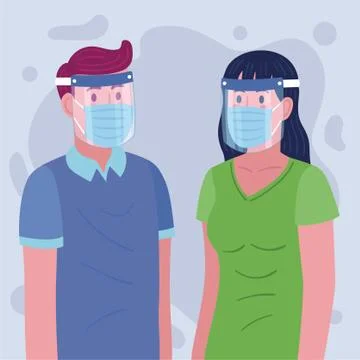 Correct and wrong way to using protective medical face shield graphic concept Stock Illustration
