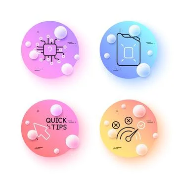 Correct answer, Artificial intelligence and Canister oil minimal line icons. For Stock Illustration