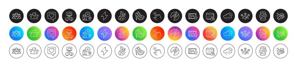 Correct answer, Delivery and Upload photo line icons. For web app, printing Illustrazione stock