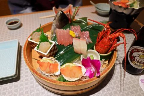 Correct authentic sashimi dish plate unique to Japan Stock Photos