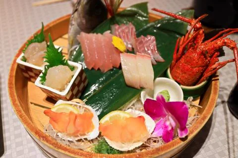 Correct authentic sashimi dish plate unique to Japan Stock Photos