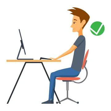 Correct body alignment in sitting working with computer. Wrong posture cause Stock Illustration