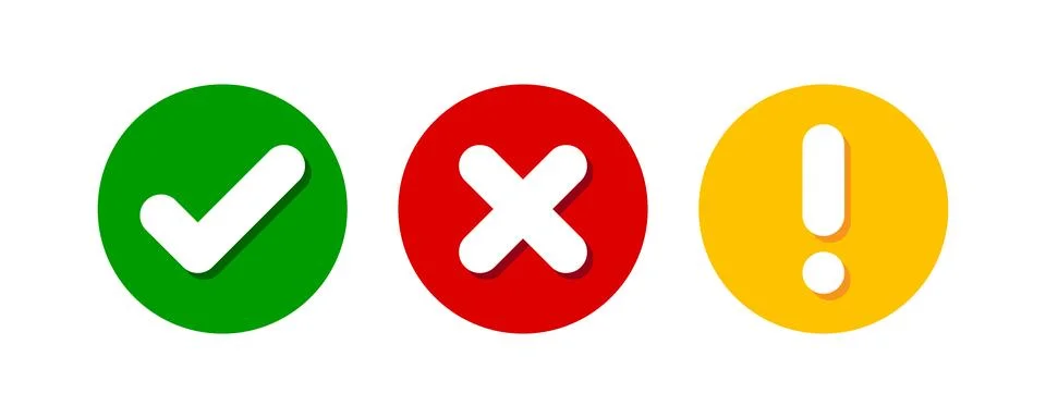 Correct check mark and cross, exclamation in circle sign, checklist icon si.. Stock Illustration