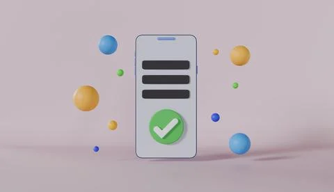 Correct checkmark and Notification on smartphone screen on a pastel background Stock Illustration