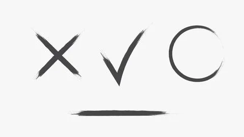 Correct, cross, and circle icon brush effect. Doodle check marks. hand drawn  Stock Illustration