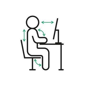 Correct health posture of sitting on computer, right ergonomic workstation Stock Illustration