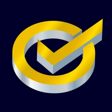 Correct or ok sign in three dimensions and gold colors. Stock Illustration