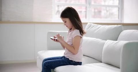 Correct Posture To Avoid Backache Using Smartphone 스톡 사진