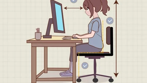 Correct Posture Position Sit and Safe Eye Distance From Computer Screen. Yo.. Stock Footage 305570259
