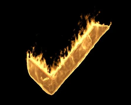 Correct sign, flame pattern on black background.,3d rendering Stock Illustration