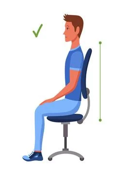 Correct sitting position. Good sitting posture. Vector illustration in flat Illustrazione stock