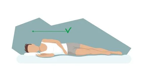 Correct sleeping body posture. Healthy sleeping position spine on orthopedic Illustrazione stock