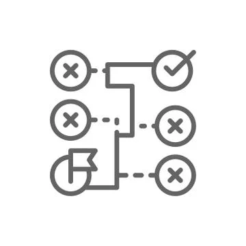 Correct solution, labyrinth, algorithm, coding block schemes line icon. Stock Illustration