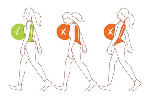 Correct spine posture, bad walking position 스톡 일러스트