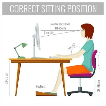Correct spine sitting posture at computer health prevention vector concept Stock Illustration