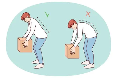 Correct technique of lifting heavy box イラスト素材