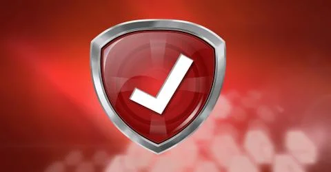 Correct tick shield on red background Stock-Illustration