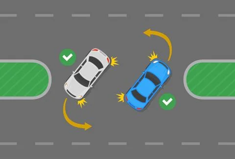Correct u-turn position on the road. Left turn when there is a median. Stock Illustration