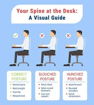 Correct vs Incorrect sitting postures infographic Illustrazione stock