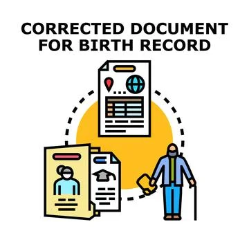 Correcting birth record document process and registration イラスト素材