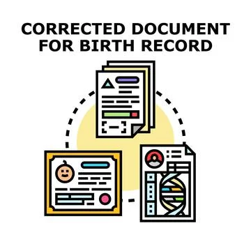 Correcting birth record document process and legal procedure イラスト素材