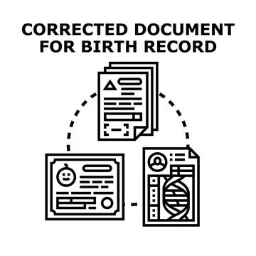 Correcting birth record document process and legal procedure Stock Illustration
