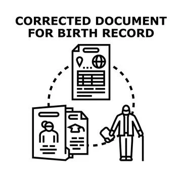 Correcting birth record document process and registration Stock Illustration