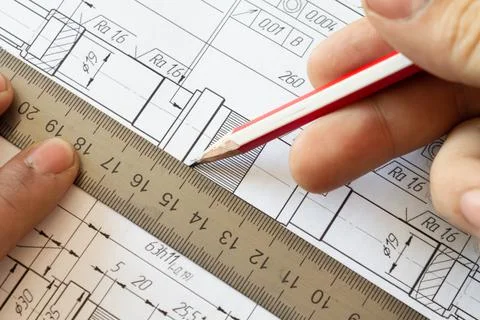 Correction of errors in the drawing by the designer during the production cyc Stock Photos