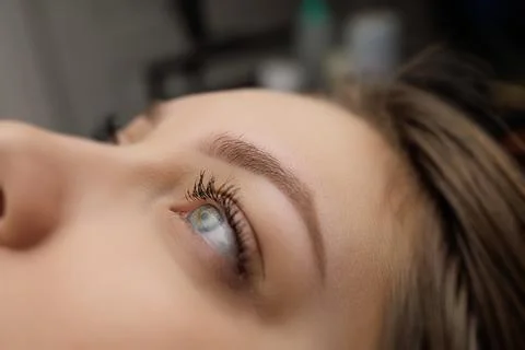 Correction of permanent eyebrow makeup, second PMU procedure Stock Photos