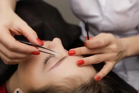 Correction of permanent eyebrow makeup, second PMU procedure Stock Photos