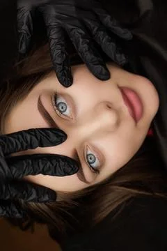 Correction of permanent eyebrow makeup, second PMU procedure Stock Photos
