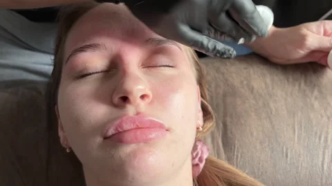 Correction of a shape of eyebrows with hot wax. Brow master applying wax on the Stock Footage 282697621