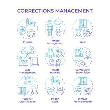 Corrections management blue gradient concept icons Stock Illustration