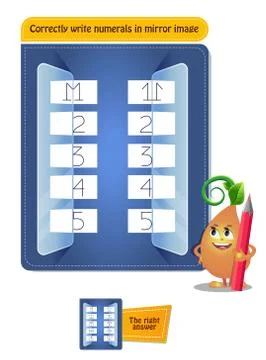Correctly write numerals in mirror image Stock Illustration